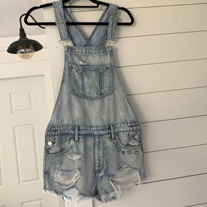 American eagle distressed cutoff overalls sz sm